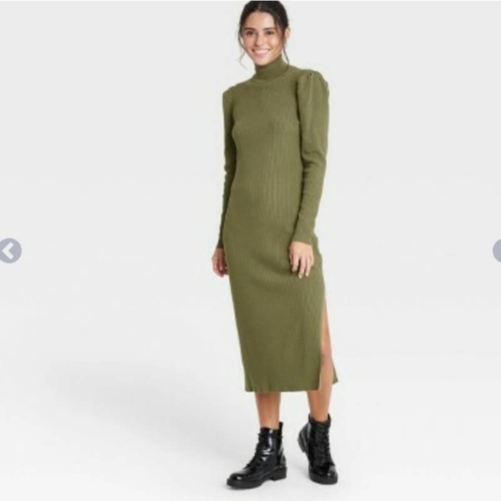 NWT Who What Wear Green Ribbed Maxi Dress